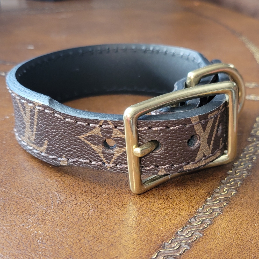 Brown Monogram-Style Dog Collar with Brass Buckle